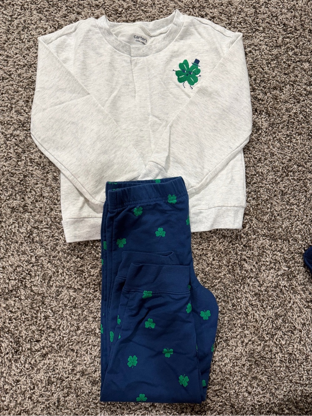 Carter's Navy Clover Print Leggings with Cream Clover Sweatshirt